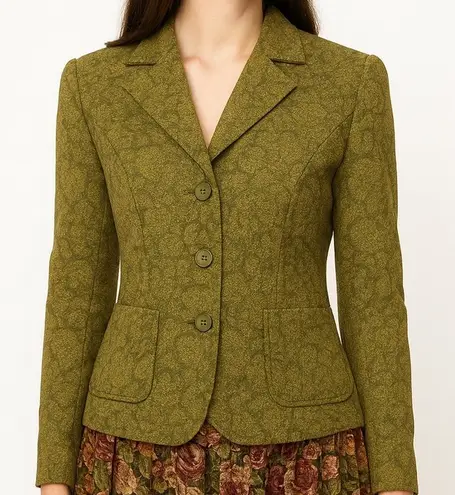 Rafael Womens Green Floral Brocade Blazer Jacket Size 12 Button Front
