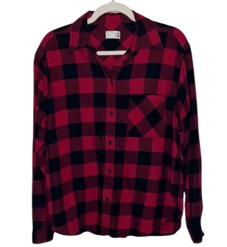 Aritzia Wilfred Free Buffalo Plaid Check Flannel Long Top Size S Red