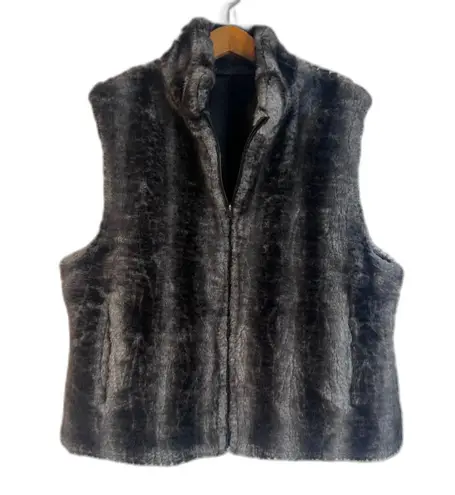 Blassport Reversible Faux Fur & Faux Leather Puffy Vest Size Large Boho Gray