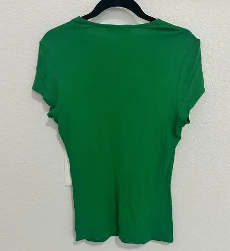 Inc international  Concepts Ribbed Short Sleeve Green V-Neck Top Large