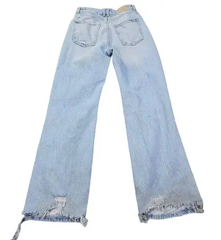 ZARA  Jeans Womens Size 4 High Waisted Destroyed Wide Leg Button Fly Grunge