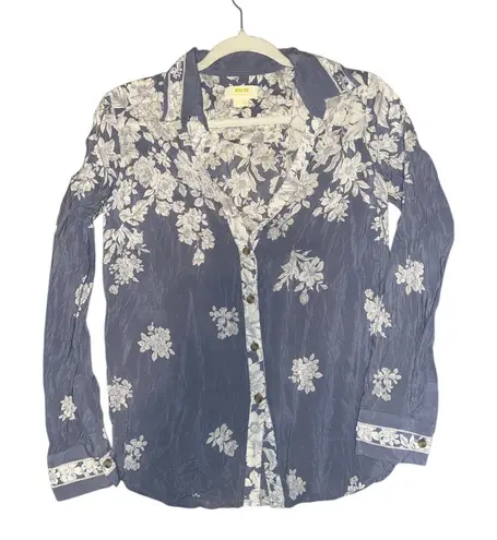 Maeve by Anthropologie Blue/White Silk Floral Button Down Blouse, Womens Size 4 - Image 1