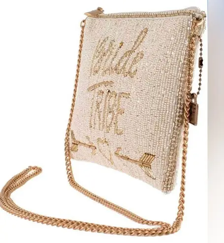 NWT Mary Francis Creme and Gold Beaded Bride Tribe Clutch Bag