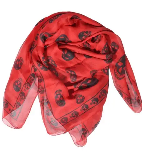 Alexander McQueen Red Skull Scarf