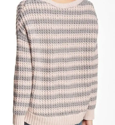 Free People At the Beach Gray Pink Striped Chunky Pullover Sweater NWT SZ M