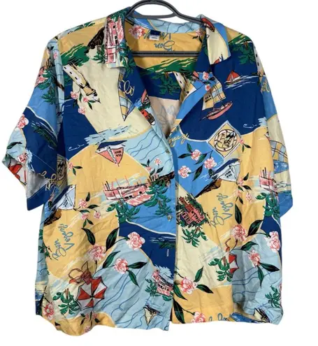 Old Navy  Womens Playa Beach Scene Button Up Shirt Sz L Vacation Cruise Coastal thumbnail 1