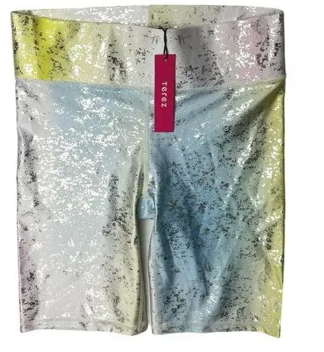 Terez NEW Women's Multicolor Metallic Silver Iridescent Athletic Biker Shorts S