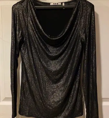 Three Dots Cowl neck l/s T shirt black silver M