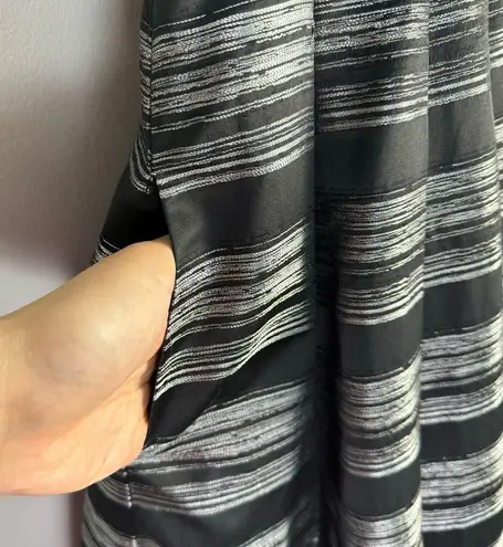 Theia Stripe Jacquard Full Ball Gown Sz 14 Black Silver Maxi Dress Event Gala