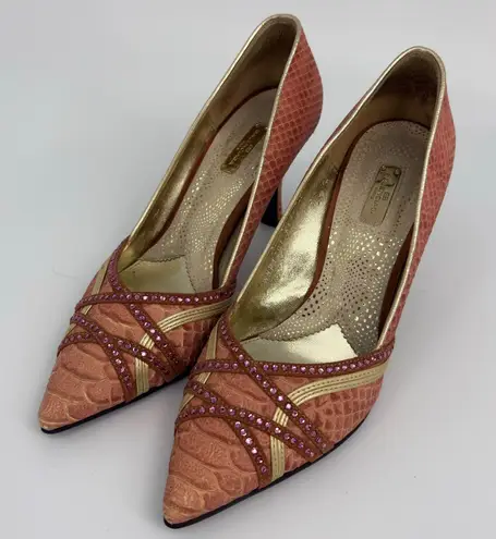 Balenciaga Paris Pink Snake Embossed Leather Jeweled Pointed Toe Heel Pumps 38/8