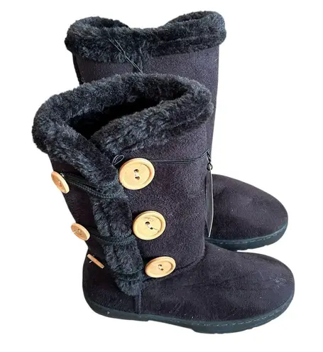 NEW Black Faux Fur Design Soft Suede Style Boots Chatz Chatties Women’s 5/6 Fit!