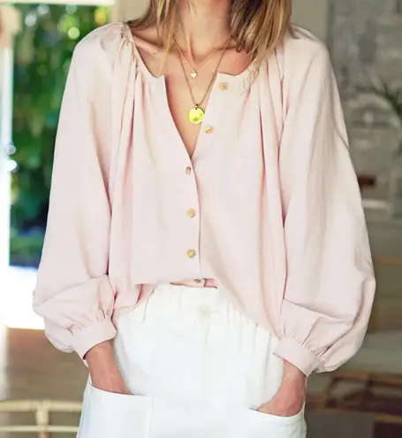 EMERSON FRY Frances Blouse, Shell Pink Linen, Medium