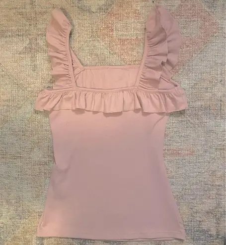 Light Pink Ribbed Ruffle Sleeve Tank Top with Stretch