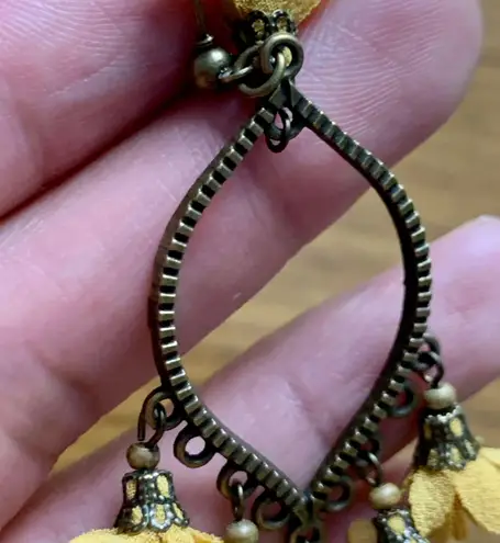 Boho Yellow Floral Oval Frame Dangle Earrings Brown