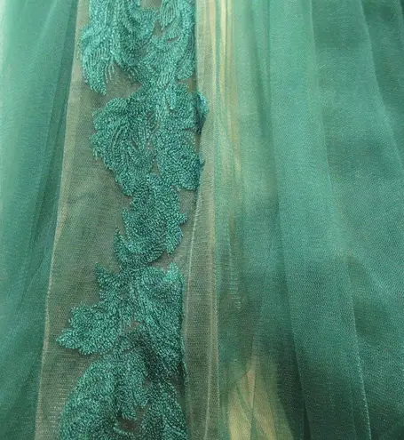 Tadashi Shoji NWT TOO Goldeneye Gown in Cedar Nude Tulle Mesh Dress 14Q