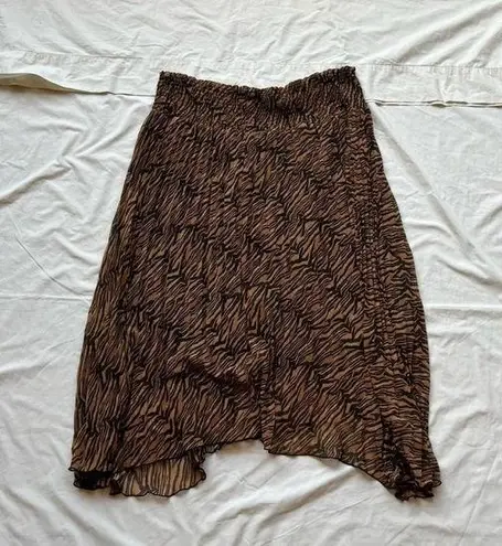 City Chic Brown and Black Animal Print Zebra Print Pleated Sheer Midi Skirt Boho Hipster