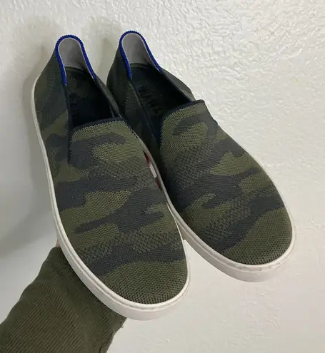 Rothy's The Original Slip On Sneaker in an olive green and navy camo pattern
