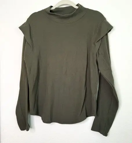 Free People We the Free Dark Olive Green Ruffle Long Sleeve Top