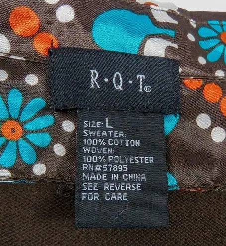 RQT 1990s Vintage Brown Sweater Vest with Retro Floral Collar Underlay Large