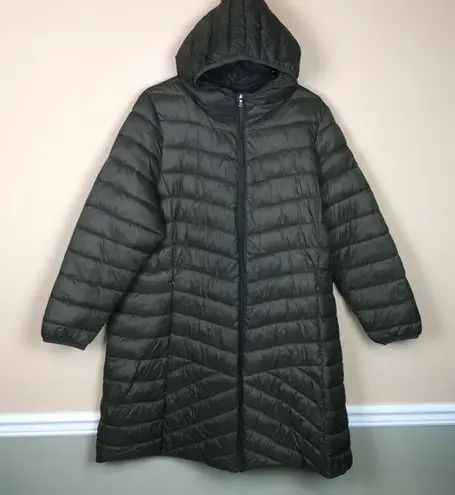 Harvey & Jones Women's Olive Green Nylon Long Line Hooded Puffer Coat Size XXL