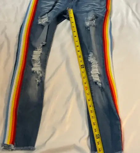 Machine Pour Neuf Mode Rainbow Distressed Denim Jean PRIDE 5/28 Red