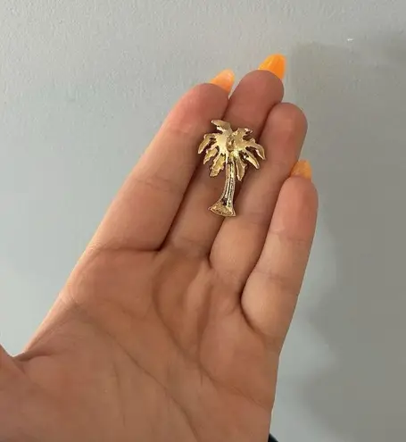 Nina Ricci NR Enamel Rhinestone Palm Tree Color Brooch Pin Signed Vintage Green