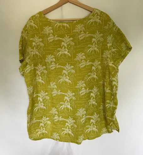 C&C California linen neon green bright lime short sleeved top women's 1X trees