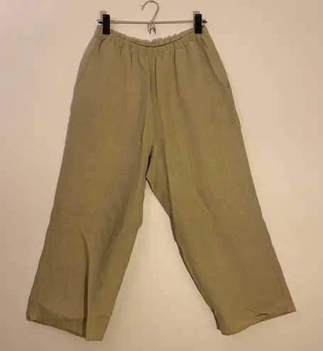 Flax Tan Khaki Wide Leg Pants 100% Linen Minimalist Lagenlook Women's size Small
