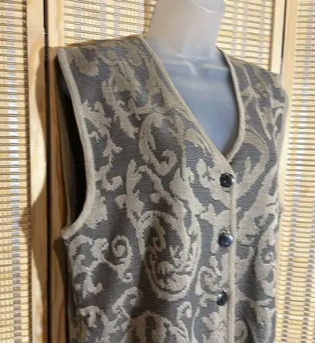 Jacques Vert Vintage 1990s Long Black and Tan Knit Sweater Vest Large?