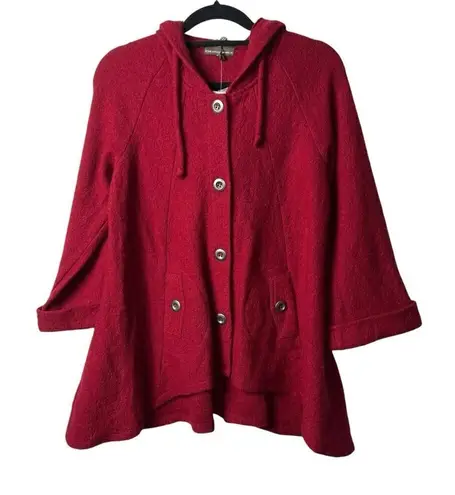 Fenn Wright Manson Womens Wool Jacket Size S Red Wool Knit Button Front Hooded