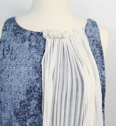 Bensoni Blue Ivory Drape Linen Sleeveless Shift Dress Size 6