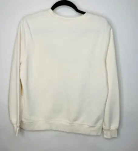 Cream Crew Neck Sweatshirt Poinsettia Applique Design Christmas Sz Medium Red