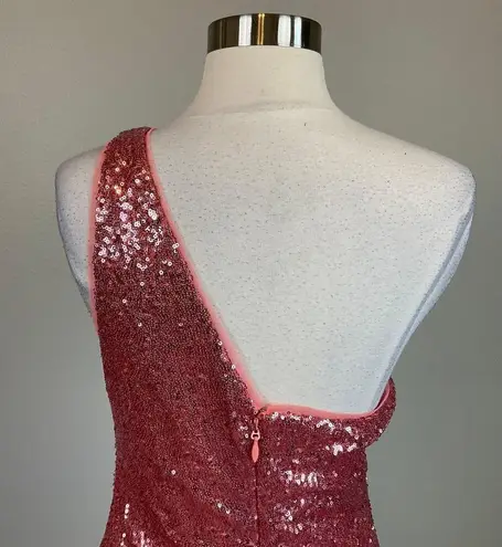 AQUA  Women's Cocktail Dress Size Small Pink Sequined One Shoulder Mini Sheath