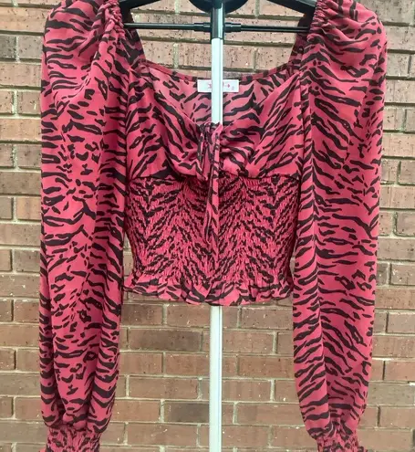 Buddy Love Cropped Top Shirt Zebra Stripe Shirred Smocked Puff L/S Size Small