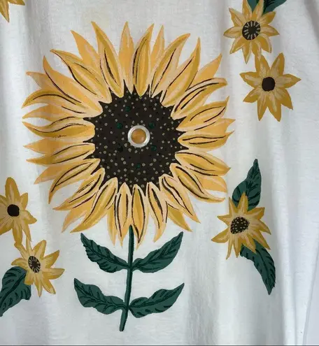 Vintage Brush Works Art to Wear Sunflower Hand Painted Tshirt Single Stitch Boho White Size XL