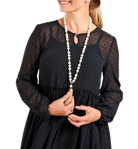 Matilda Jane Women's Dress Medium Nostalgia Charlie Swiss Dot Black Peasant