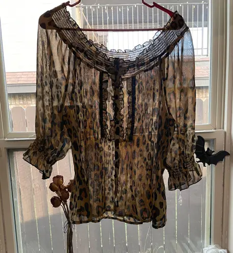 Women’s Y2K animal print sheer top Brown