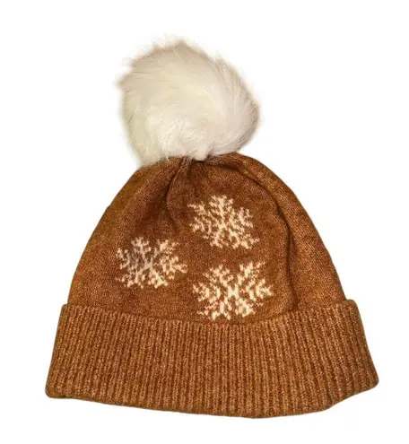 Loft Snowflake Wool Blend PomPom Stocking Cap Brown - Image 3