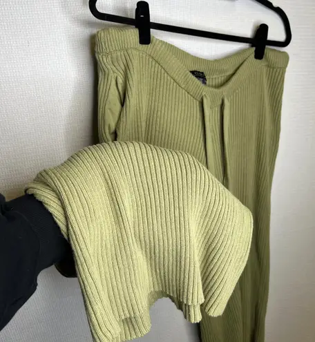 Eloquii Women Plus Size 14/16 Cotton Sage Green Ribbed Knit Wide Leg Lounge Pant