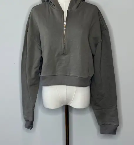 We Wore What Stone Gray Half Zip Hoodie Large Oversized Cropped Pullover