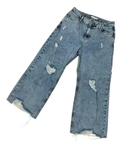 Avec Les Filles Acid Wash Distressed Destroyed Wide Leg Denim Jeans Size 29