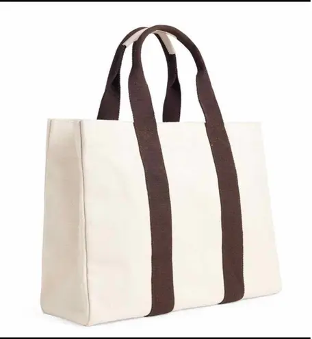 Le Bar Marche Le Plage Tote Canvas Bag Cream Brown Large