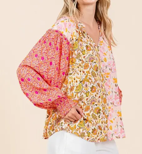 Mittoshop Mixed Patchwork Print Long Sleeve Blouse