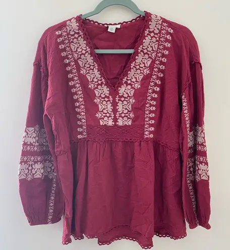 Sundance Peasant Bohemian Embroidered Lantern Sleeve Top in size M Size M