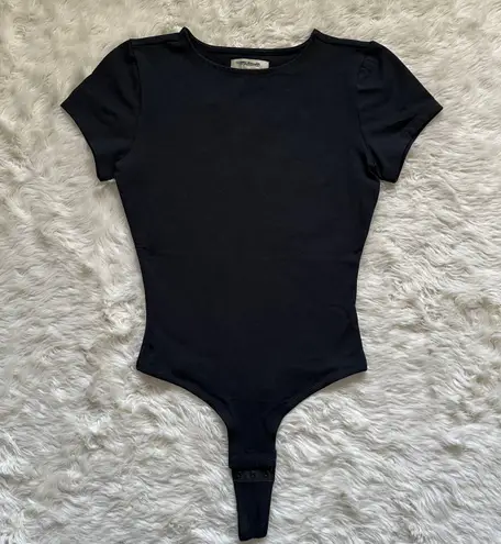 Madewell Bodysuit Crewneck Thong Short Sleeve Cotton-Blend True Black S NWT New