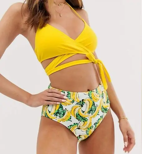 VERO MODA Banana Print High Waisted Bikini Swim Bottoms Size L (12) NWT