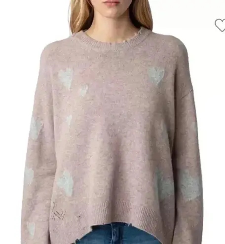 Zadig & Voltaire NWT Markus Heart Destroyed Cashmere Sweater Pink M