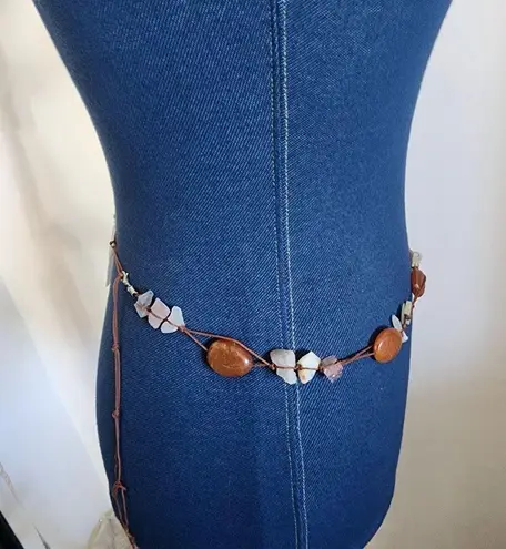 Natural Stone and Raw Crystal String Waist Chain Belt or Necklace Green