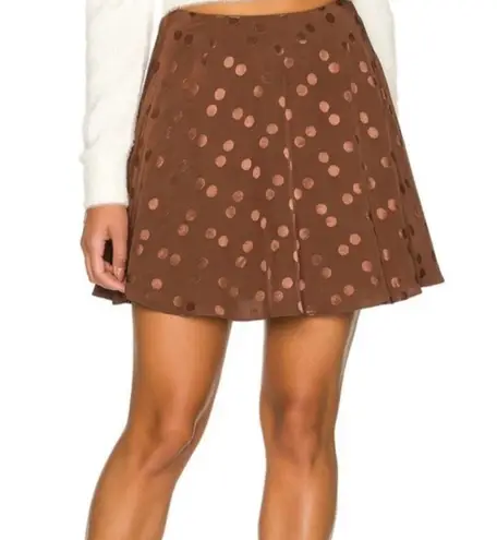 LPA Luxury Mini Skirt Polka Dot Lined Schoolgirl Lux Brown Polka Dot Skirt $168
