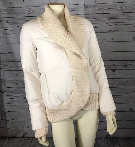 BCBGMAXAZRIA  Cream Puffer Sweater Jacket with knit shawl collar & cuffs size XS